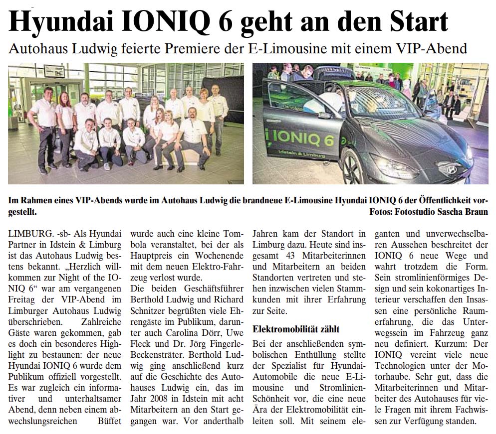 Autohaus Ludwig feierte Premiere der E-Limousine mit einem VIP-Abend